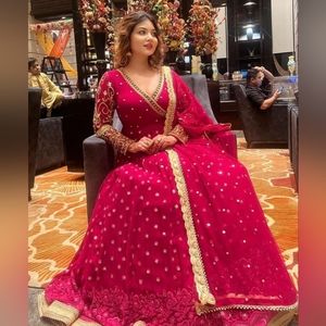 Elegance in Pink: Sequin Embroidered Georgette Gown Set